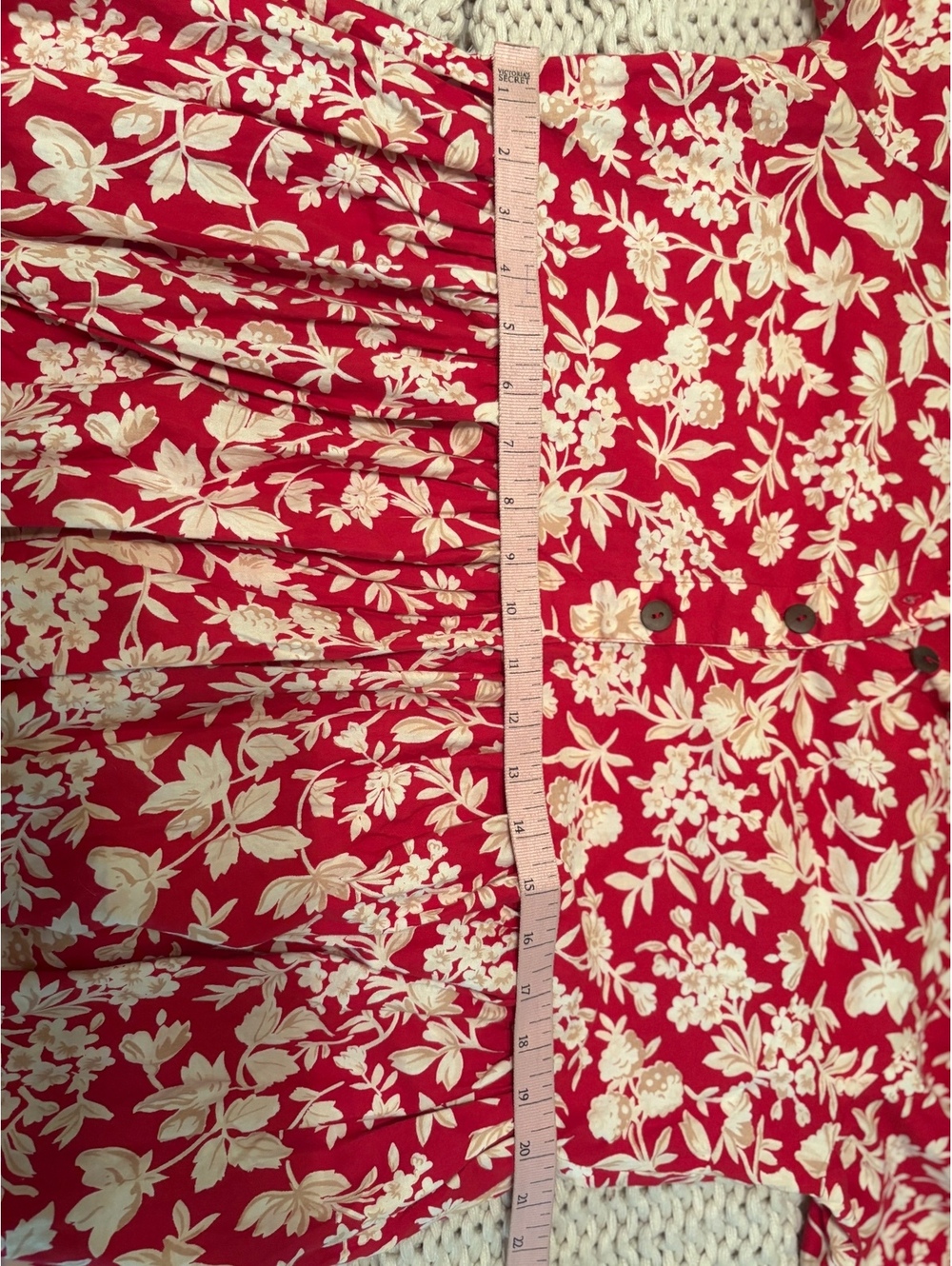 Vintage Serengeti Floral Midi Shirt Dress Large Red White Cottagecore Prairie - Picture 9 of 9